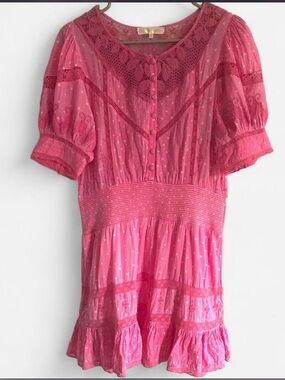 LoveShackFancy Jaislyn Hot Pink Cherry Polka Dot Mini Dress RARE SIZE XL